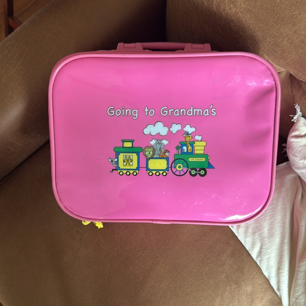 Pink Train-Themed Kids Suitcase - going to grandmas